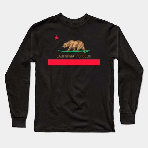 California Republic Surfing Bear State Flag Long Sleeve T-Shirt by schaefersialice